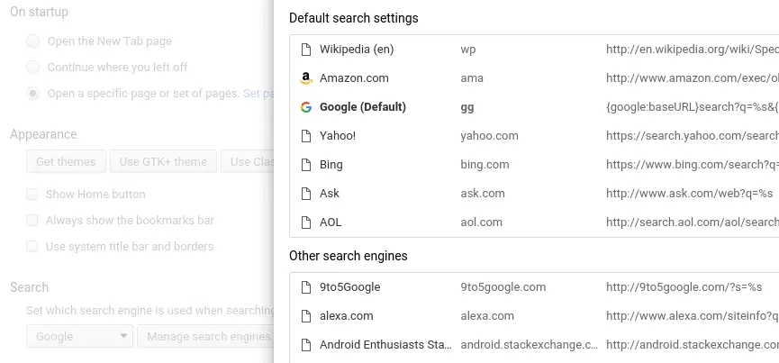 Google Chrome Search Engine Settings