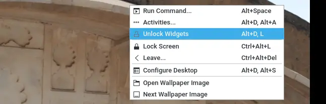 kde desktop lock or unlock widgets in popup