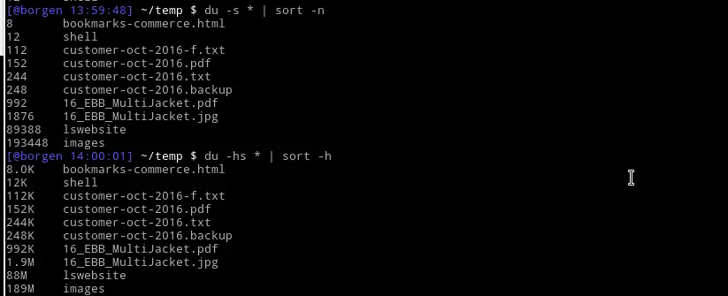 sorting du output in linux