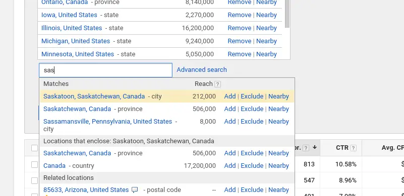adding locations in adwords