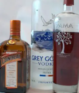 Liqueur bottles : Vodka, Pama, Cointreau
