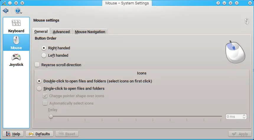 Mouse configuration in KDE System Settings