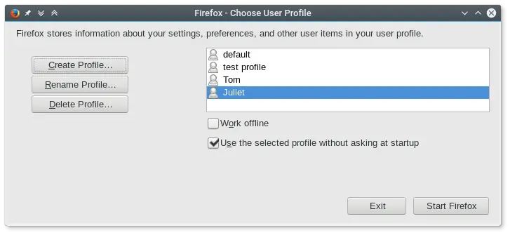 Profile Manager in Mozilla Firefox