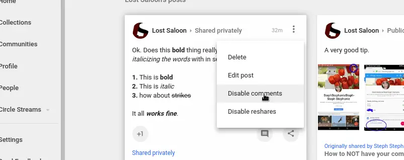 disable reshares and comments